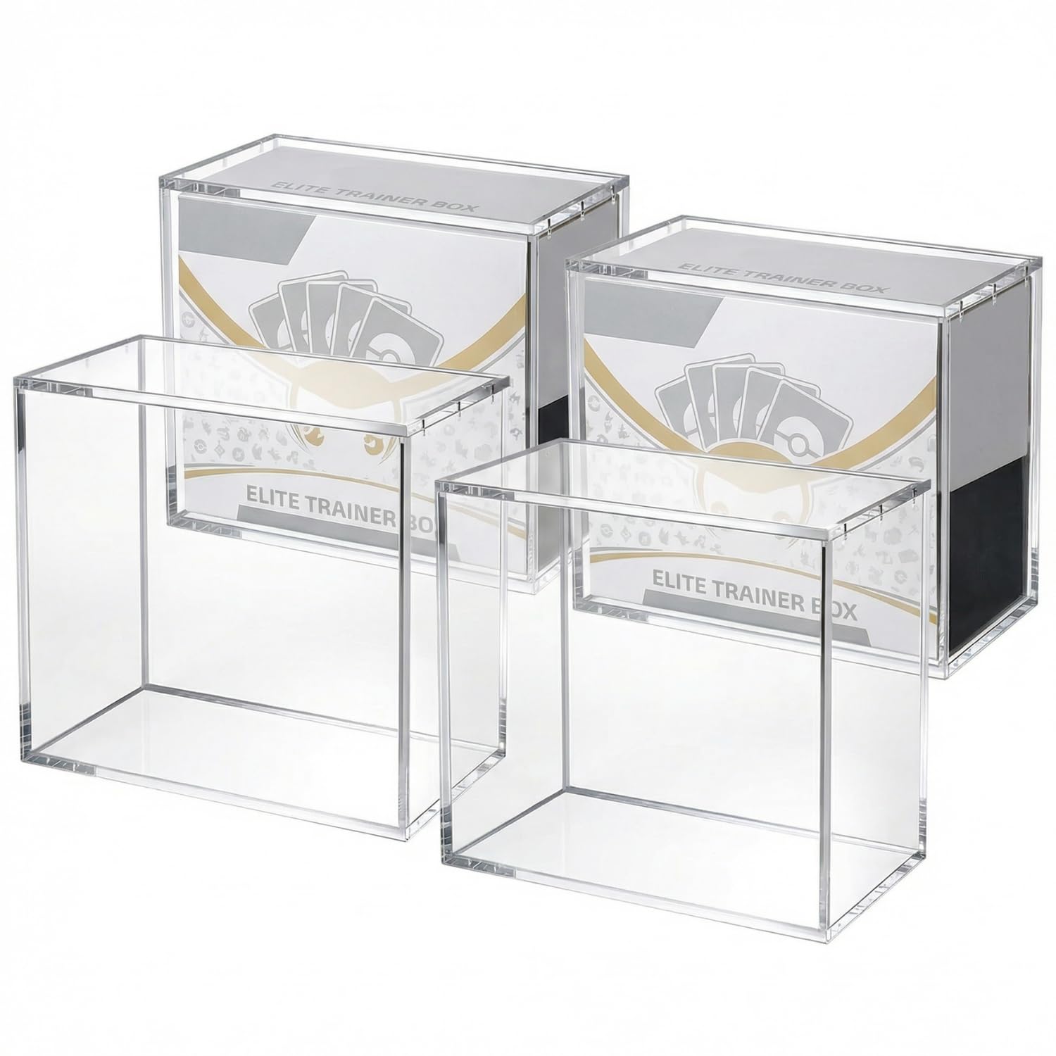 MYLARREN 4 Pack ETB Protector Acrylic Case, Elite Trainer Box Protector Waterproof Scratch-Resistant Stackable with 8mm Thick Acrylic, Magnetic Lid, UV Protection, Compatible with Elite Trainer Box