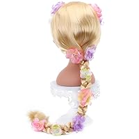 Vista 5 de STYLER Pelucas largas rubias Rapunzel para niños, disfraz de princesa, cosplay, cuento de hadas, pelucas trenzadas para Halloween, fiesta de Navidad
