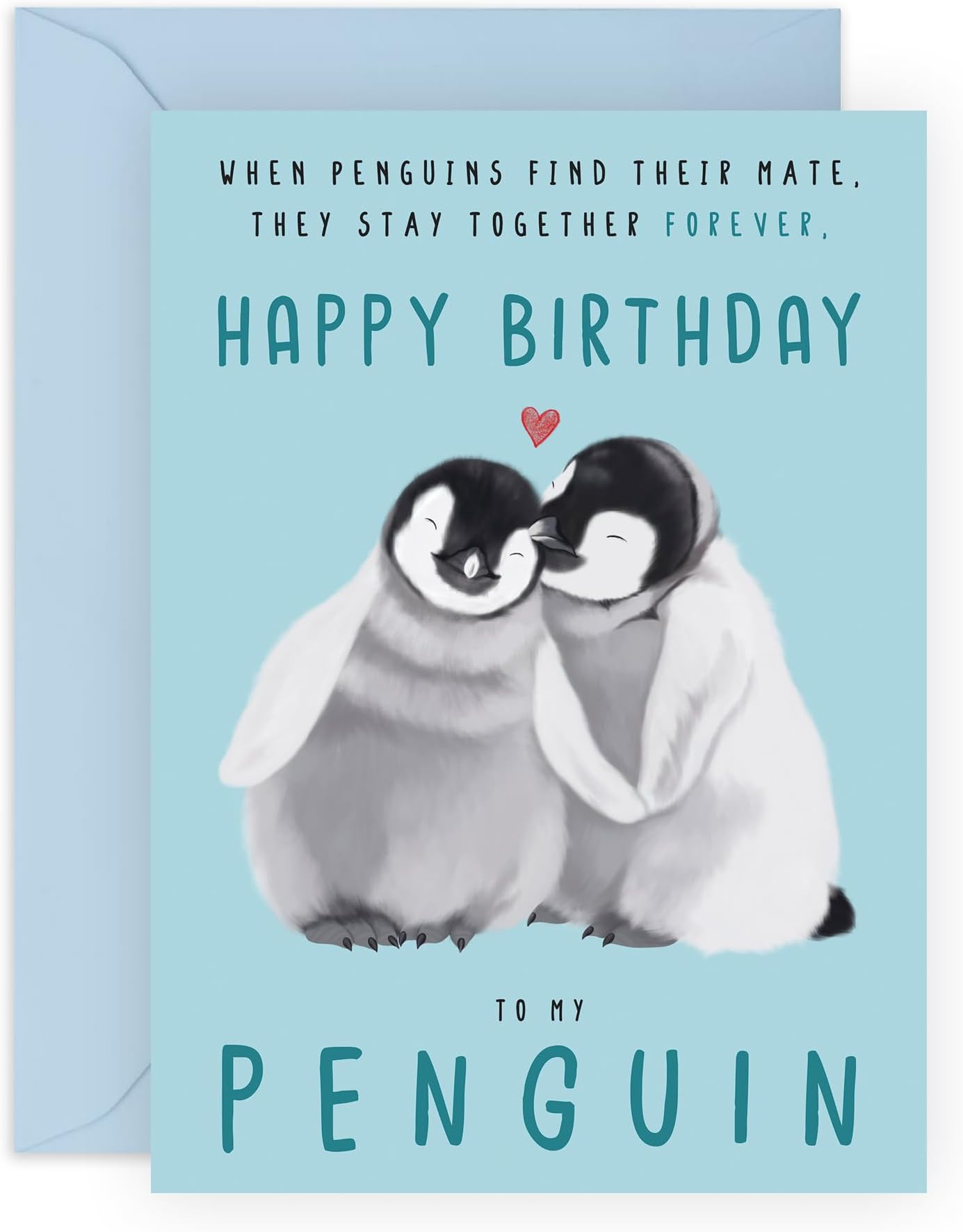 Boyfriend Birthday Card - Happy Birthday Cards For Girlfriend - Wife Birthday Card From Husband - Penguin Gifts For Him Her - Comes With Fun Stickers - Blank Inside With Envelope