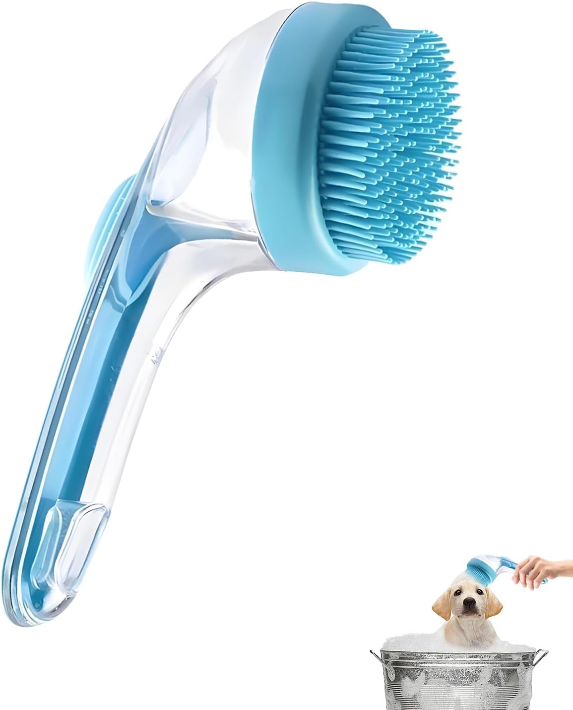 1 PC Long Handle Pet Bath Brush with Shampoo Dispenser, Pet Bath Brush for Dogs, Dog Shampoo Brushs Dog Washing Brushs for Efficient Cleaning and Gentle Massage Comfortable Grip Design (Blue)