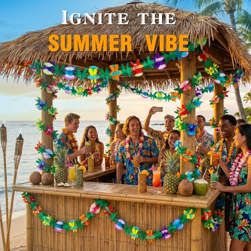 FUTUREPLUSX 4PCS Tropical Hawaiian Garland Luau Party Decorations, 40 FT Luau Paper Flower Banners Hawaiian Hibiscus Garlands for Summer Safari Jungle Beach Pool Party Decor by FUTUREPLUSX - Image 2