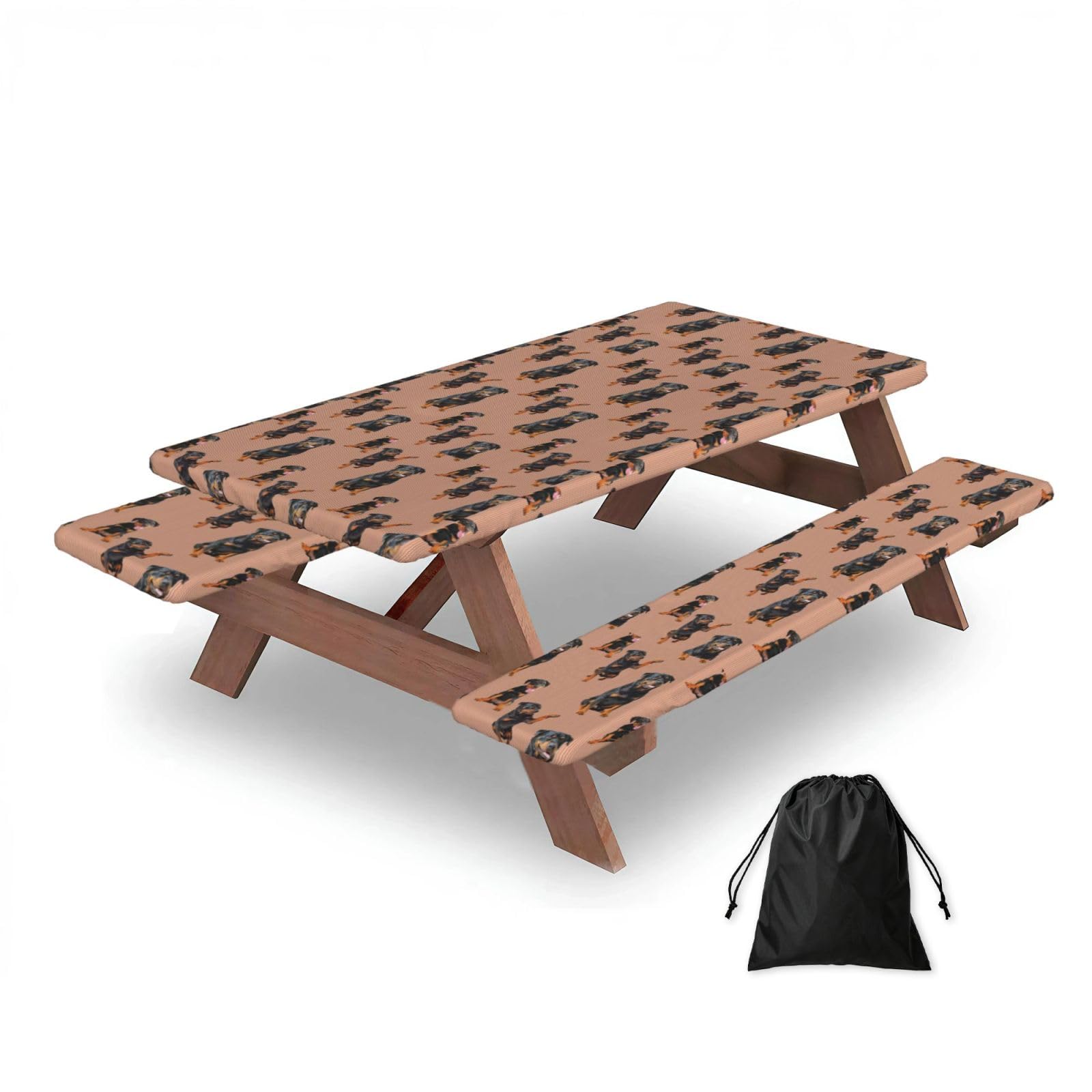 Dopklna As Picture Rottweiler (Orangerust), Picnic Table Cover With Bench Covers -Waterproof Elastic Fitted Tablecloth For Garden Camping Patio 76X152cm