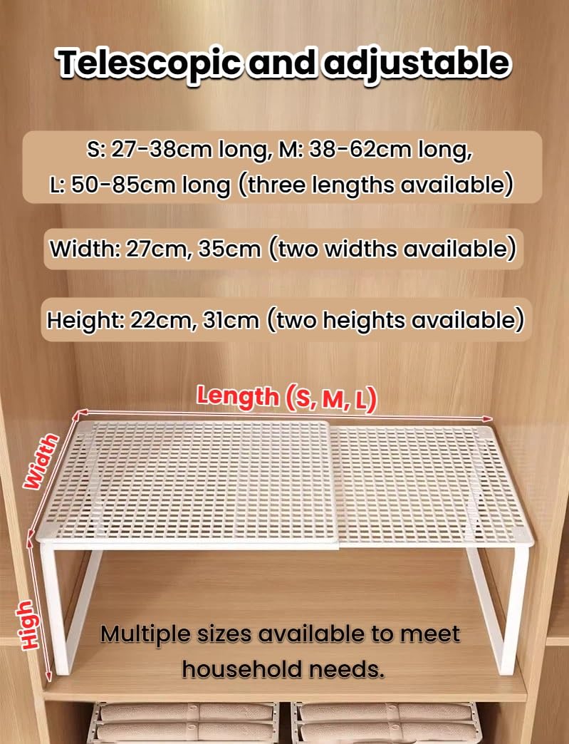 Mensola separatrice espandibile regolabile, versatile, per armadio, spogliatoio, scarpe, ufficio, cucina e bagno (latte, L, 35 x 31 cm)