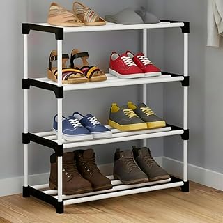 NextZen 4 Layer Multipurpose Shoe Stand & Organizer Rack, Premium Plastic Multipurpose Shoe, Cloth & Book Storage Shelf fo Price In India