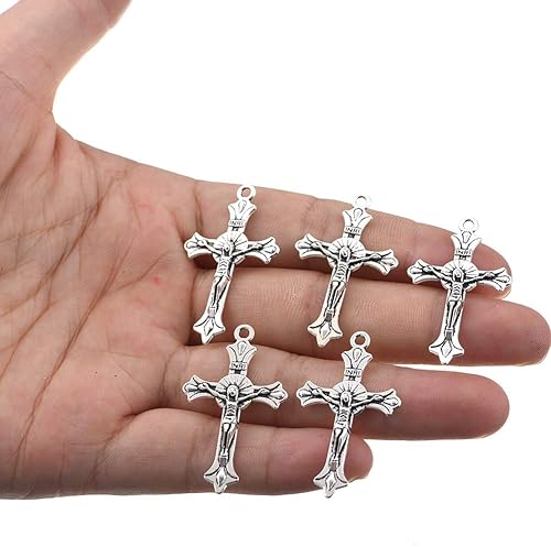 Miniatura 7 de 105 dijes de cruz de plata antigua hallazgos de joyería para hacer pulseras y collares para joyas de bricolaje 1457 x 0866in Plata