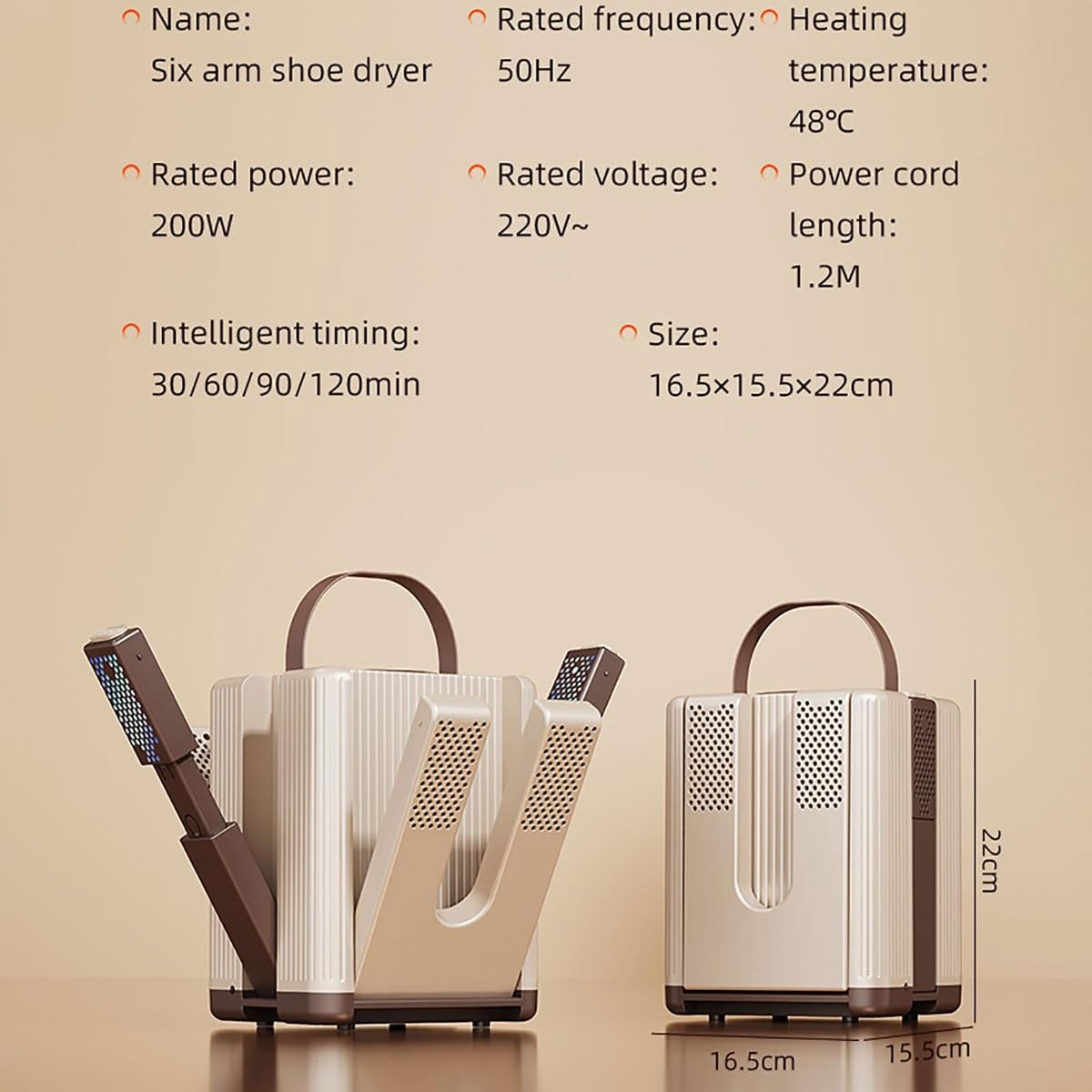 Sèche-chaussures électrique à 6 bras, chauffe-chaussures portable avec panneau LCD numérique, sèche-gants et chauffe-chaussures à température constante de 48 °C et minuterie à 4 niveaux