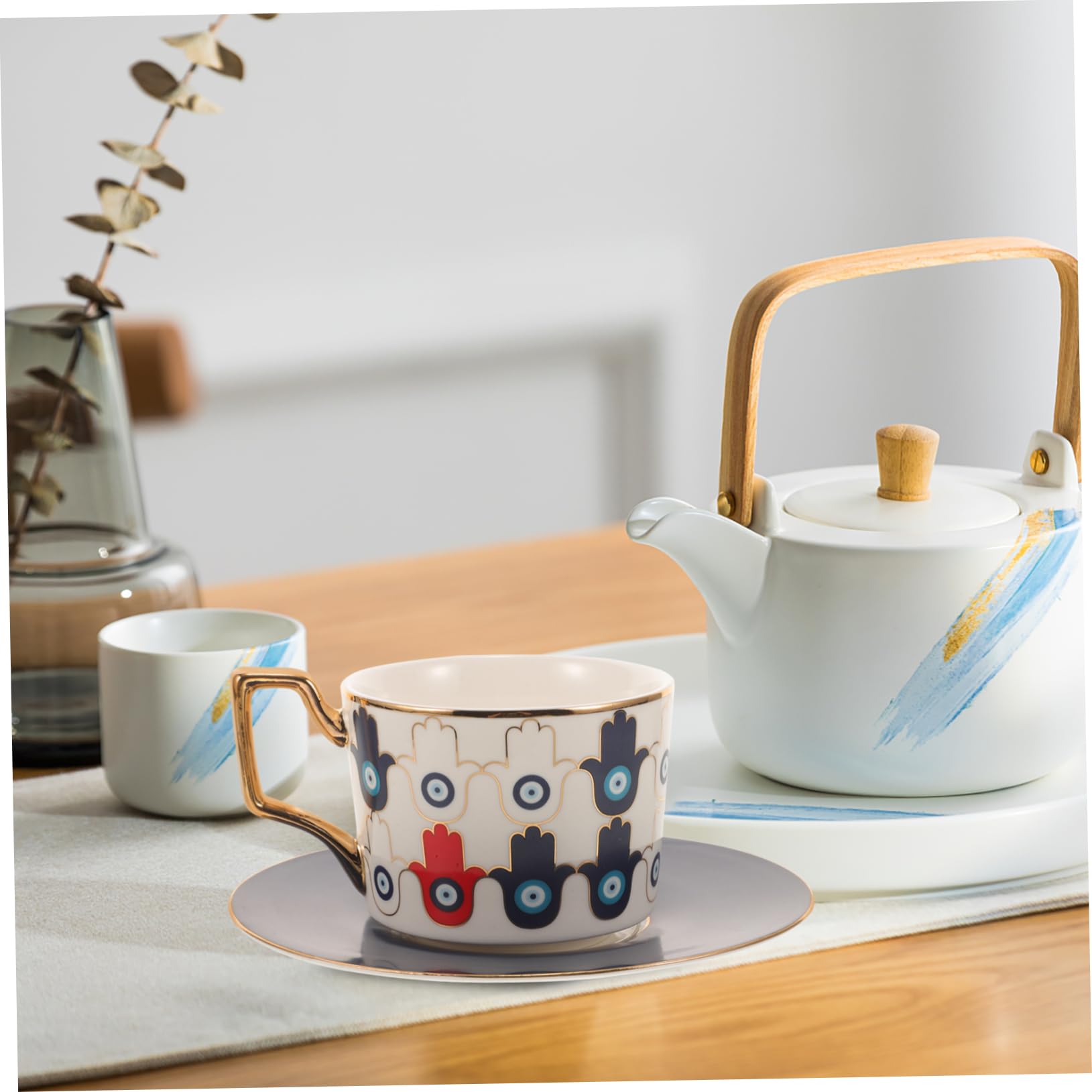 iplusmile 4sets Tazze Ceramica Con Saucer Tazza Evil Eye Per Tè e Caffè Design Minimalista Per Bevande Per Casa e Pomeriggi Di Relax