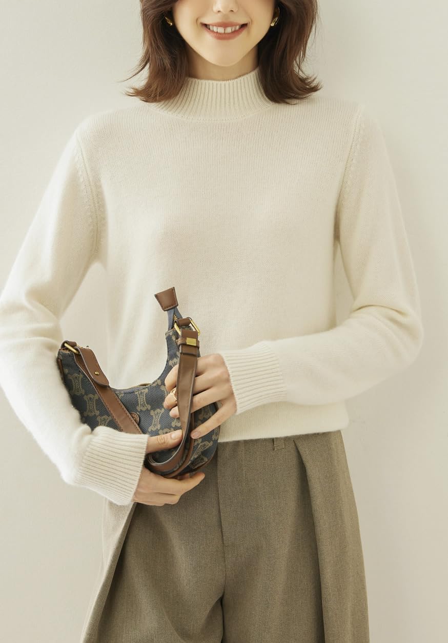 DISSA RMS3371 - Maglione da donna in cashmere con colletto alto, a maniche lunghe, in lana di cachemire tinta unita, sottile