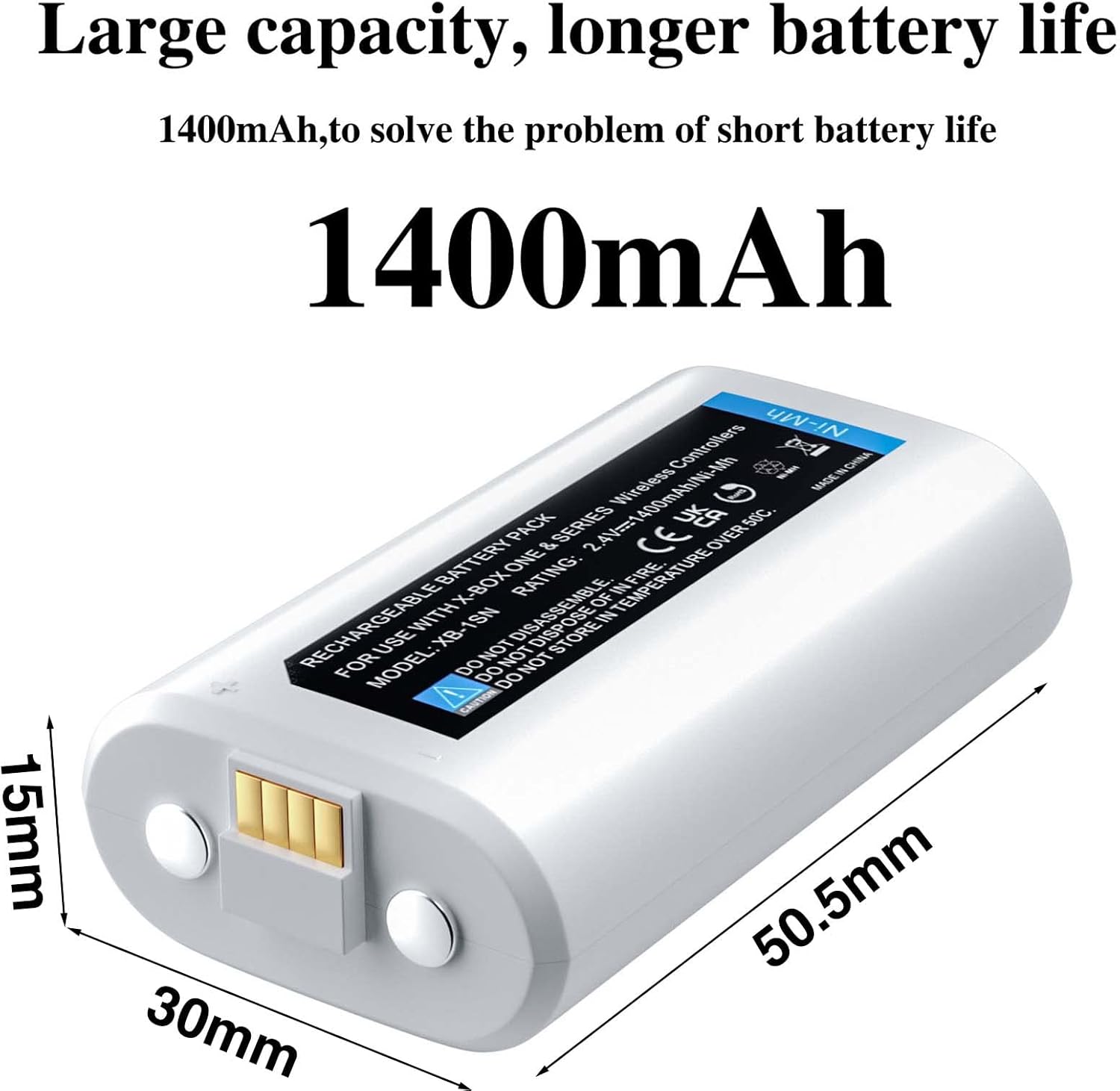 2 Pack Xbox One/Series Rechargeable Battery Pack, 1400mAh Xbox Battery for Xbox One/One S/One X/One Elite/Xbox Series S/Series X Controller (White)