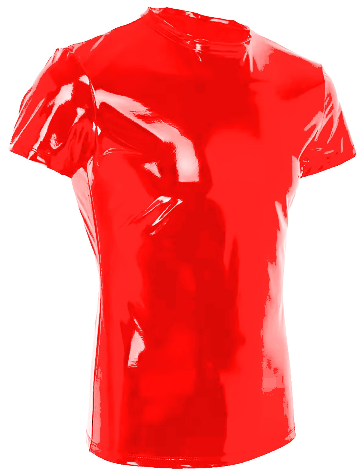 AIEOE T-shirt en cuir verni pour homme - Effet mouillé - Manches courtes - Sexy - Brillant - Tenue de fête