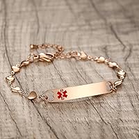 Vista 20 de mnmoom Pulseras de alerta médica para mujer, pulseras de identificación médica de corazón de acero inoxidable con grabado gratuito