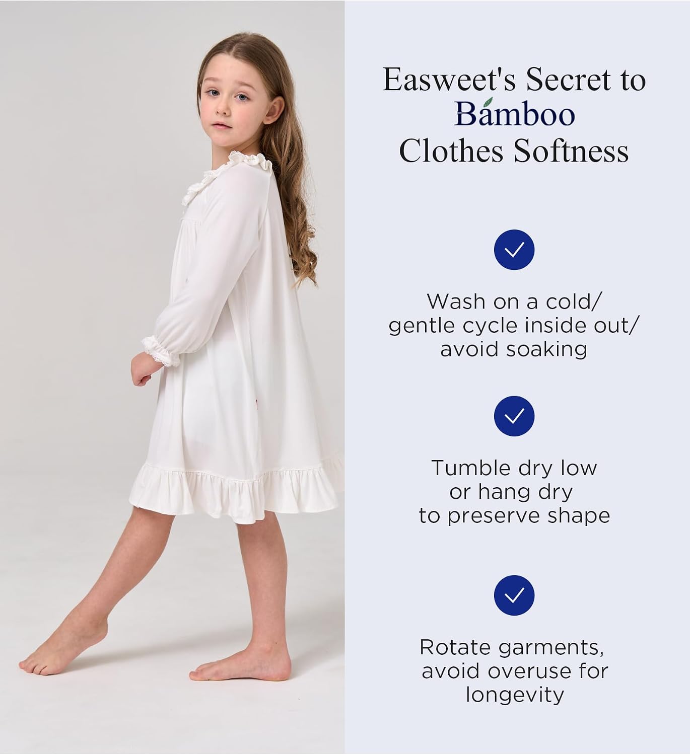 Bamboo Viscose Girls Nightgowns 3-12 Years Long Sleeve Princess Pajama Dress Soft Sleepwear for Kids