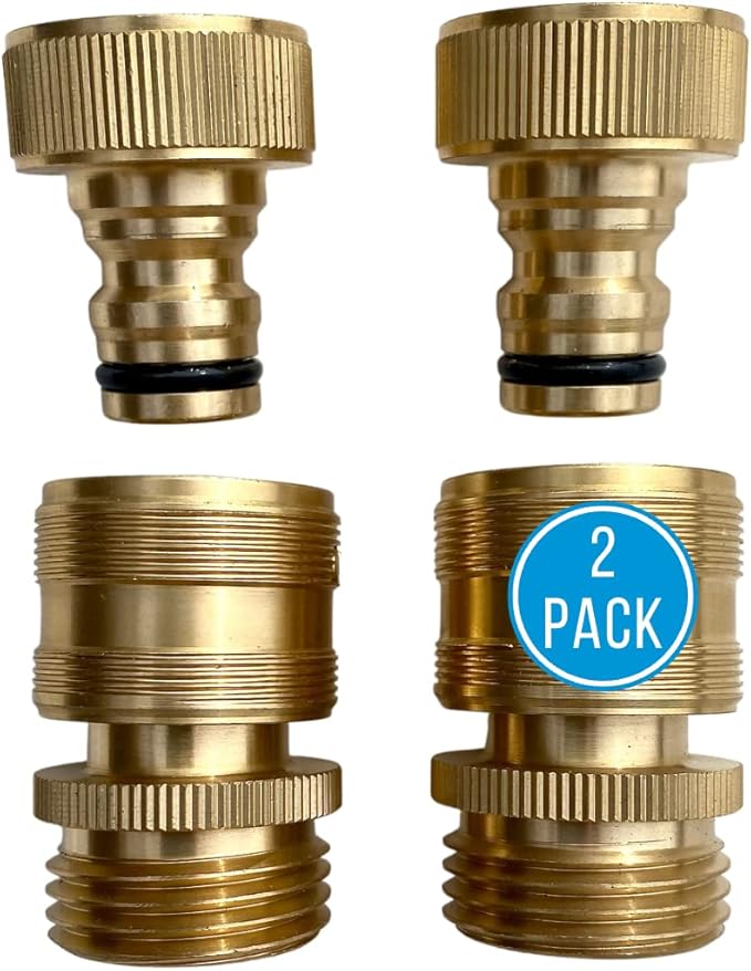 Quick Connector Garden Hose Fittings (2 Pack) - Leak-Free 3/4" Snap-On Water Hose Adapter - Solid Brass Connection Connectors for Quick Release