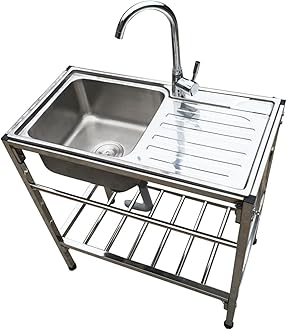 Stainless Steel Single Bowl Sink,Commercial Restaurant Kitchen Utility Sinks with Faucet,Portable Camping Big Sink Station,Outdoor Garden Laundry Room Sinkcet,Portable Sink for Washing Hands (Color