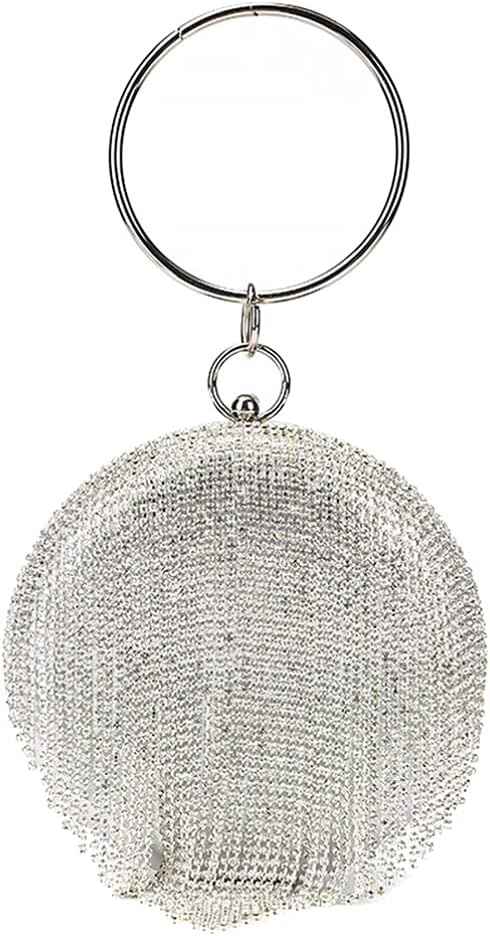 AmosfunAmosfun Round Clutch Bag Rhinestone Tassels Evening Ball Bag Geometric Evening Clutch Handbag Wedding Party Shoulder Handbags