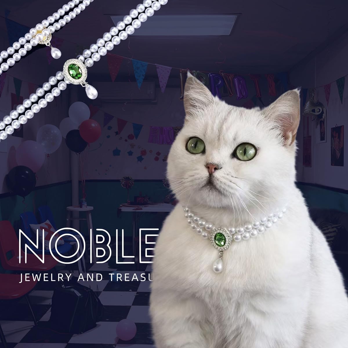 MANON ROSA Cat Egyptian Costume Set 2PC – Pet Golden King Pharaoh Headwear with Pearl Necklace, Cute Festival Cosplay Outfits Accessory & Photo Props for Small Medium Dogs Cats Puppies Kittens