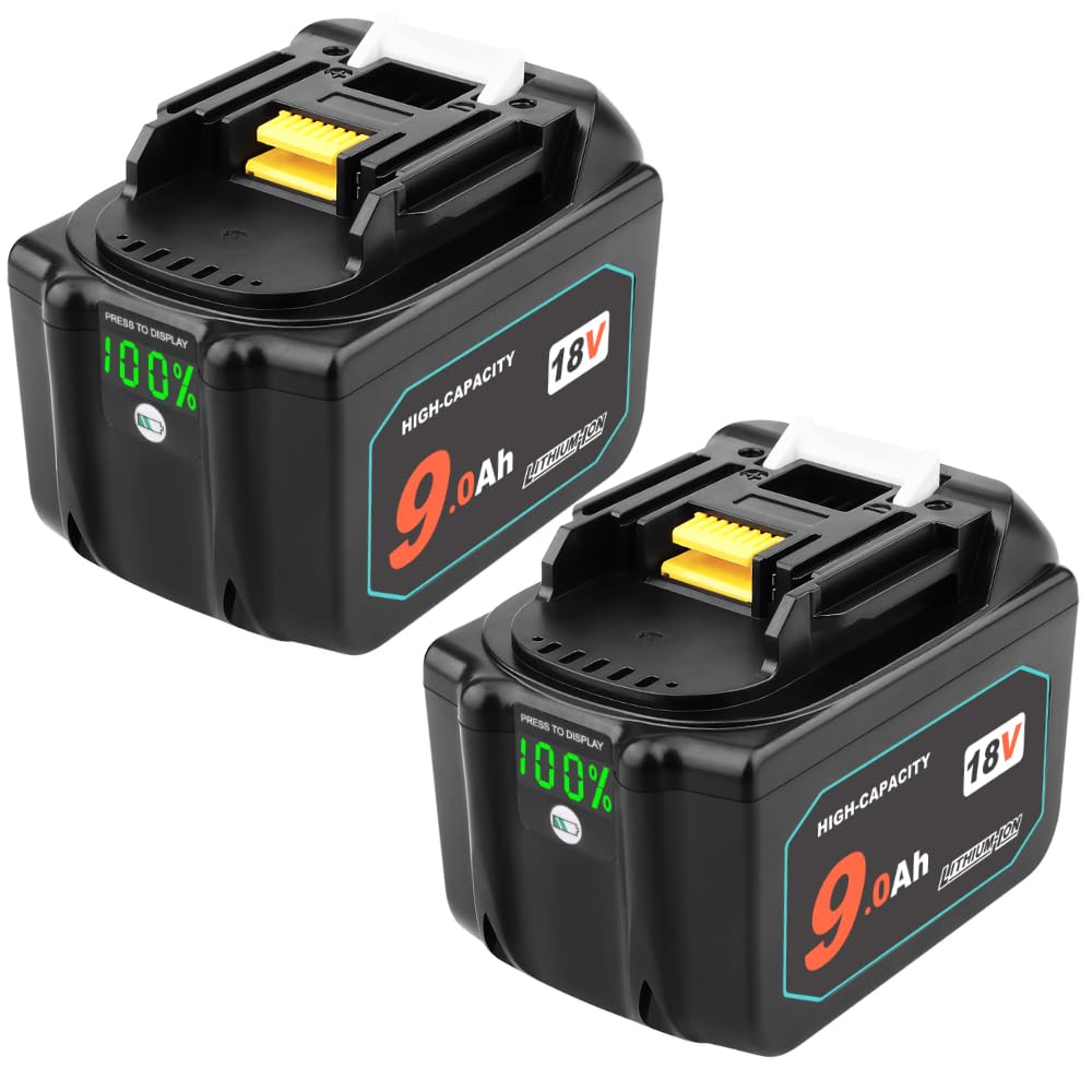 QUPERR 2er-Pack 18V 9,0Ah Akku kompatibel mit Makita 18V Werkzeuge | Mit LED-Ladeanzeige, hoher 9,0Ah Kapazität und Mehrfachschutz für längere Laufzeit und zuverlässige Leistung