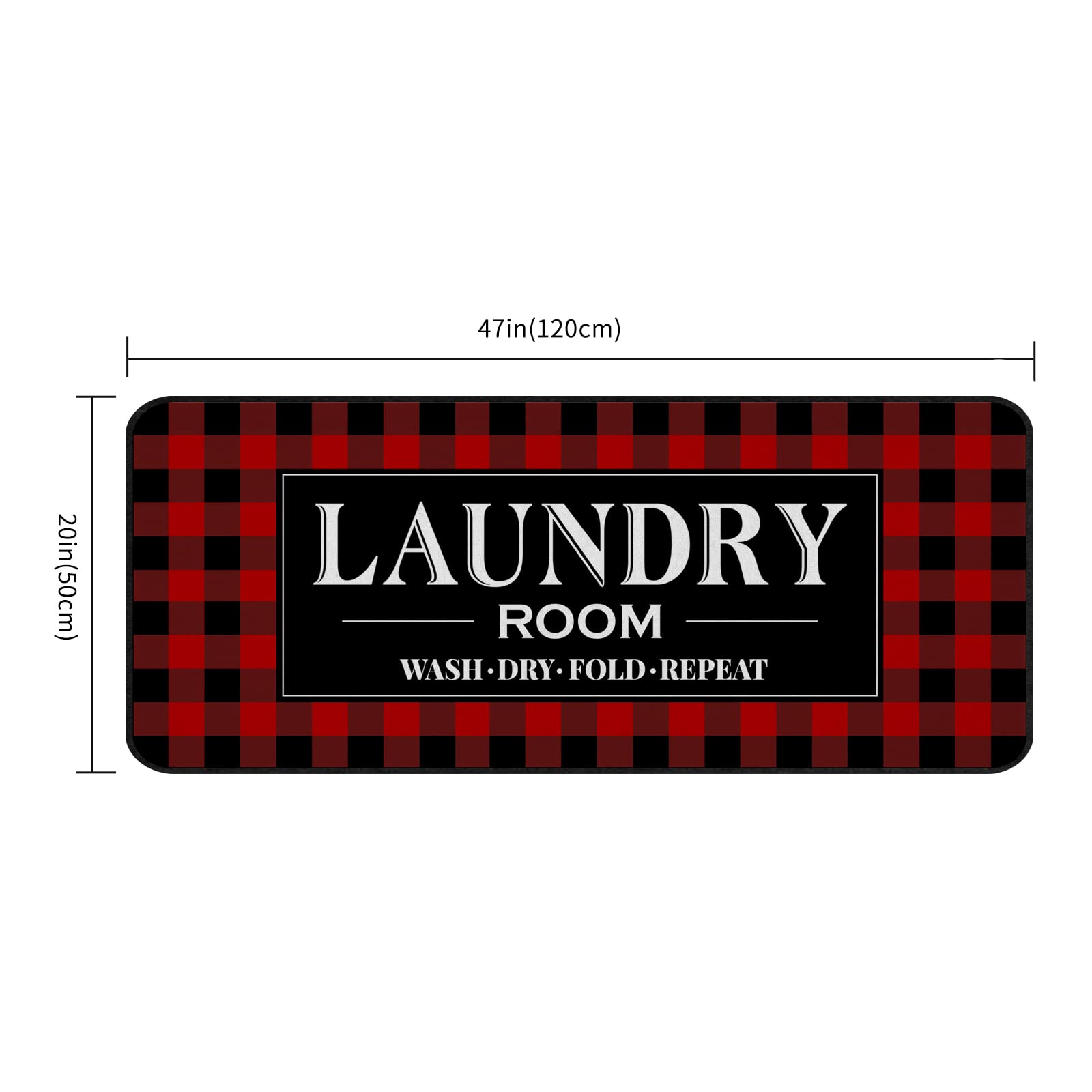 ROMAMIGO Alfombra antideslizante para cuarto de lavado, tapete de lavandería, tapete de cocina, tapete de baño, accesorios de decoración (20 x 47 pulgadas, cuadros rojos de búfalo)