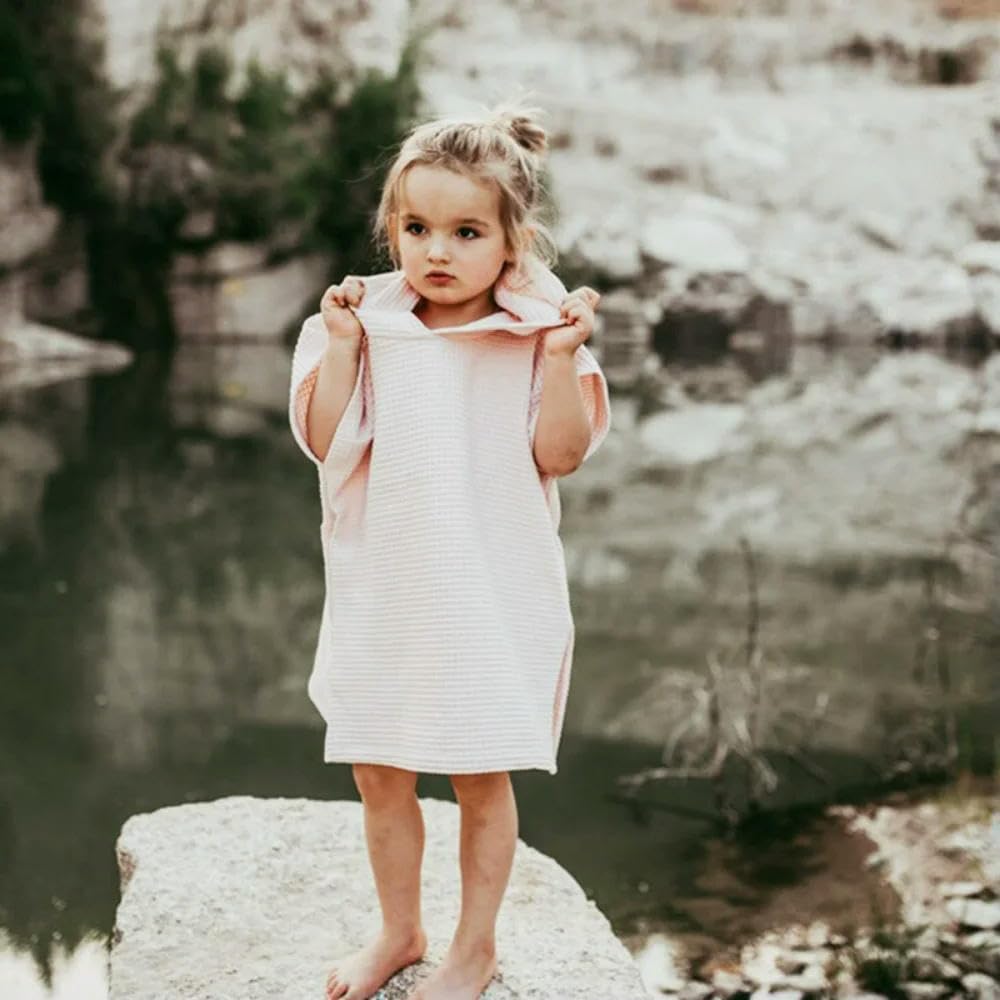 ZBDP Lot de 2 poncho à capuche pour enfants Serviette de plage Poncho Couleur unie Couverture à capuche après le bain Séchage rapide pour la plage, la natation et le bain