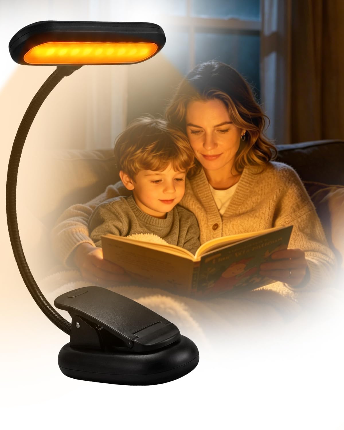 Klarlight 1800K Amber Rechargeable Book Light for Reading at Night, Eye-Caring with No Blue Light, Stepless Dimming & Memory Function, Lightweight Clip On Reading Lamp for Kids and Adults