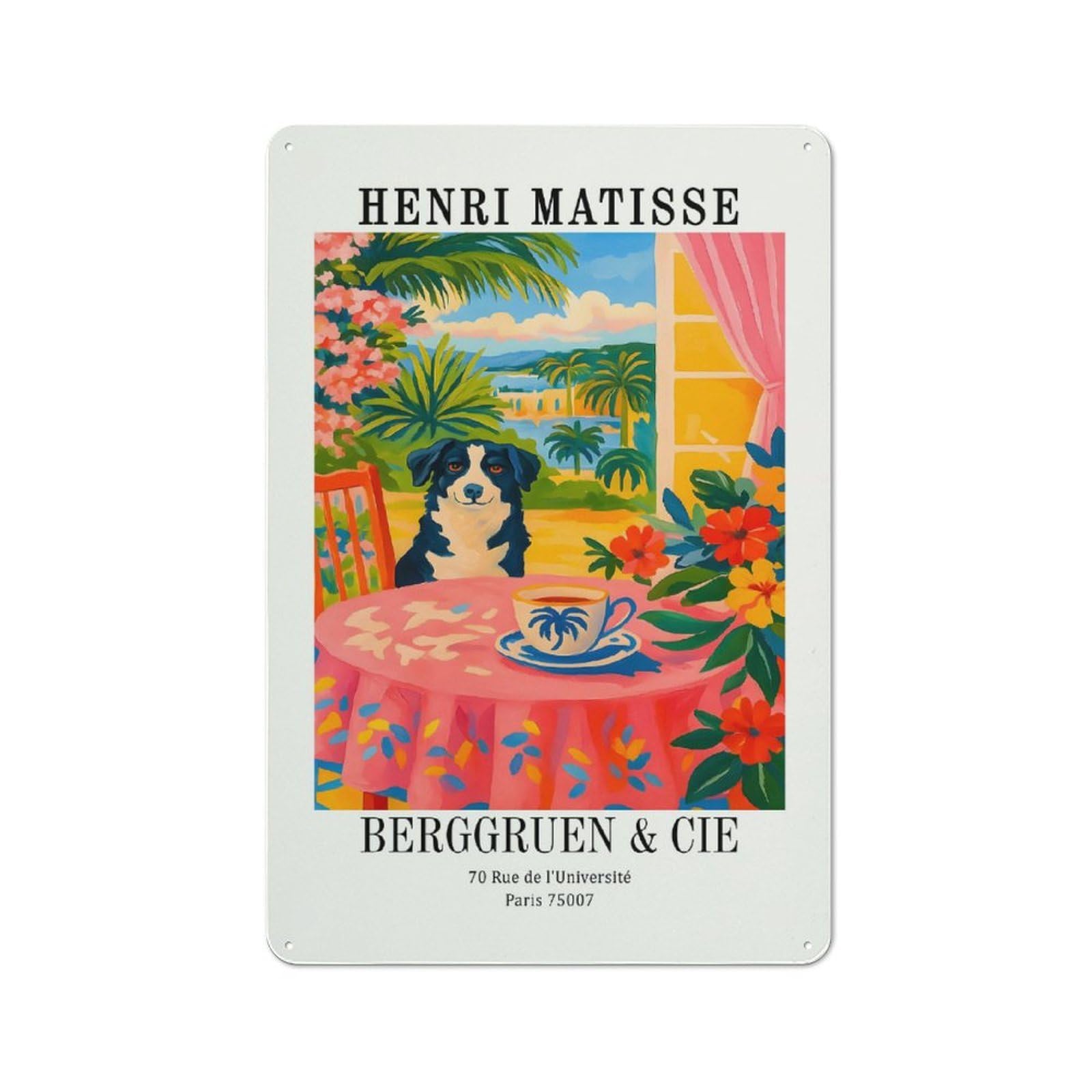Henri Matisse Style Dog Art Print Retro Metal Wall Decor 30x20cm, Retro Metal Sign for Garage, Hobby Room, Office Or Man Cave