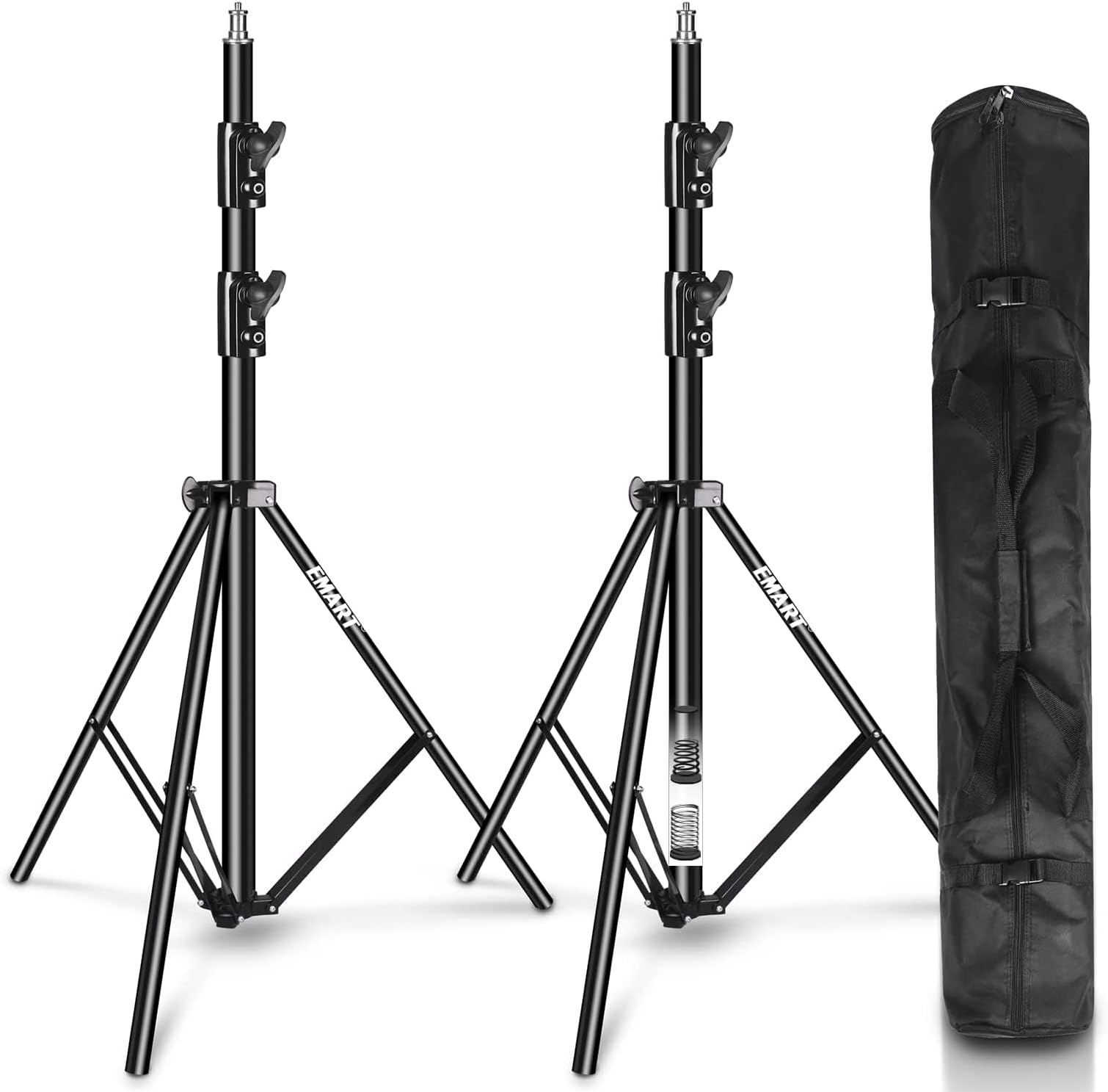 EMART 8.5ft Heavy Duty Light Stand with Spring Cushioned for Photography | Aluminum Alloy Construction Photo Video Studio Tripod with Carrying Bag for Lighting, Parabolic Softbox, Flash-2Pack
