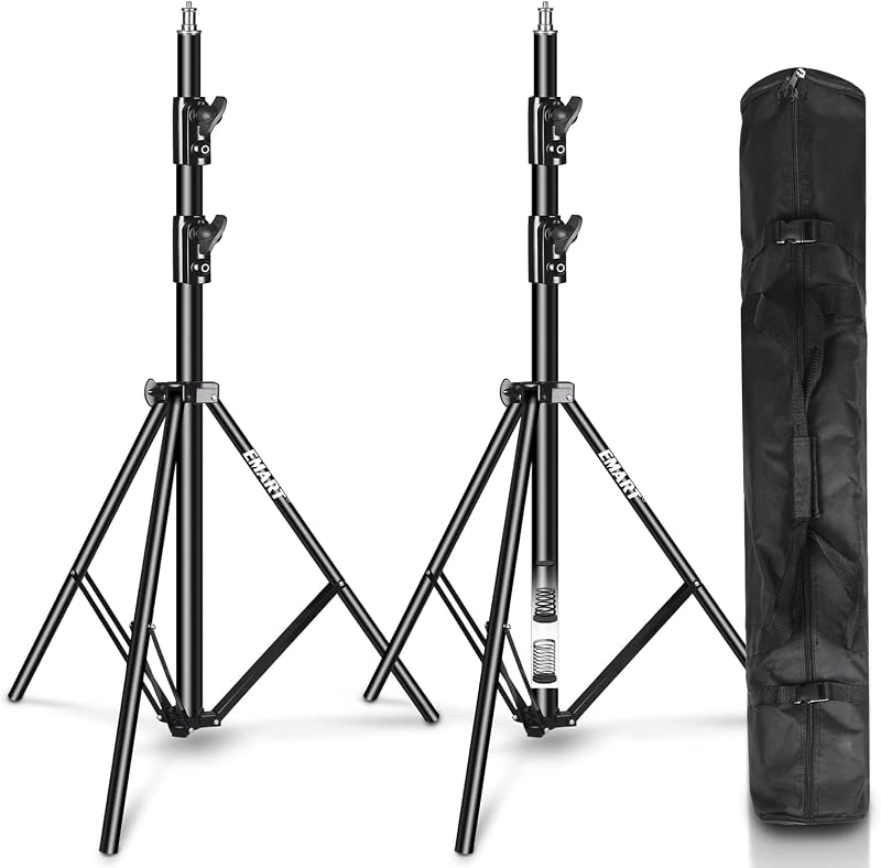8.5ft Heavy Duty Light Stand with Spring Cushioned for Photography | Aluminum Alloy Construction Photo Video Studio Tripod with Carrying Bag for Lighting, Parabolic Softbox, Flash-2Pack