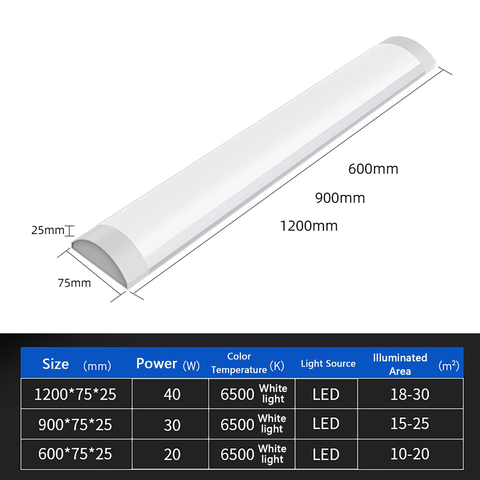 ARMAAN 3.9ft Led Batten Light, 6500K 4500LM, LED Tube Light Office Ceiling Strip, Perfil Bajo, Luz Fluorescente Para Garaje, Cocina, Taller No Empalmable,60cm-8pc