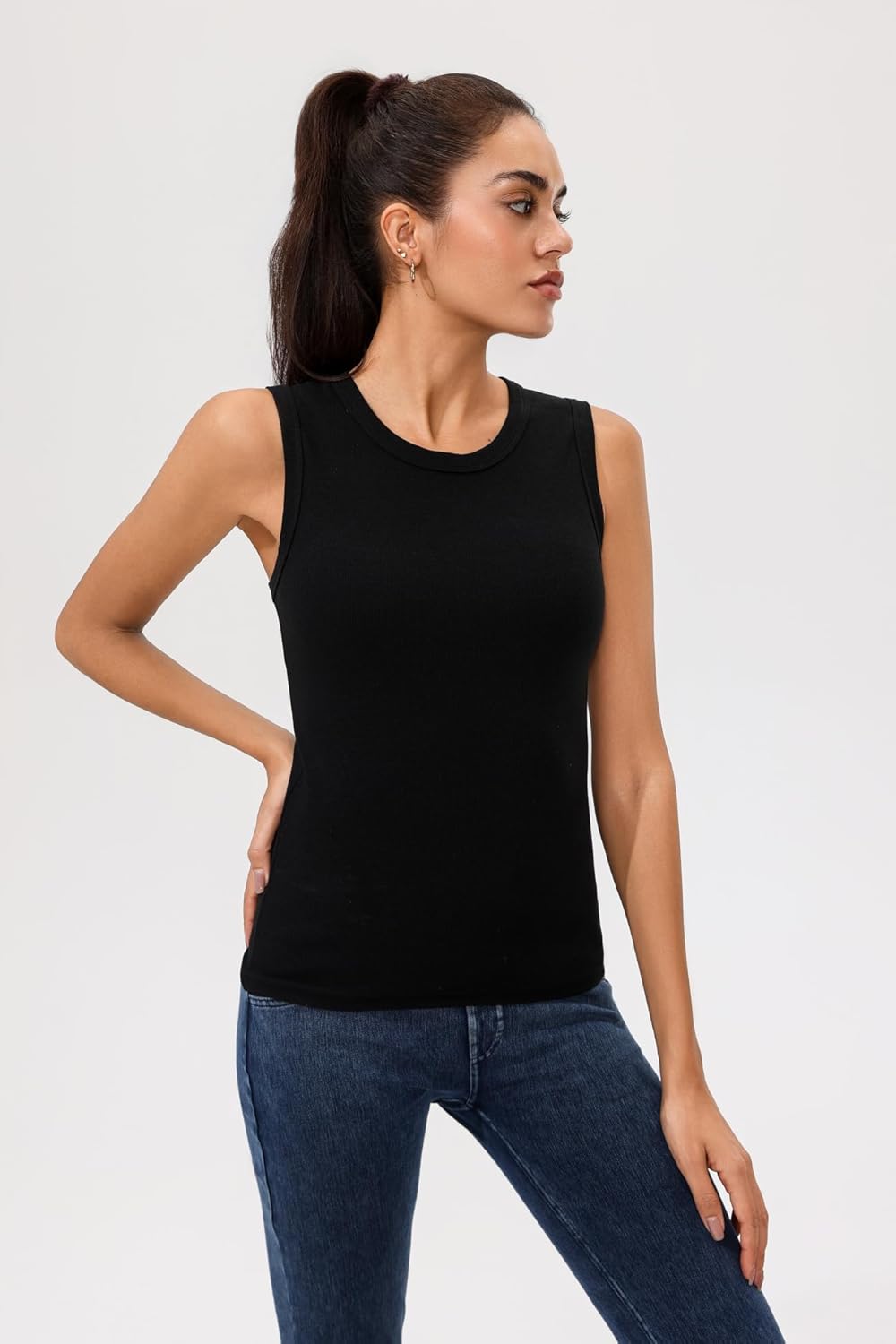 Women's Sleeveless Crewneck Ribbed Tank Top Slim Fit Racerback Summer Basic Shirt - Image 4