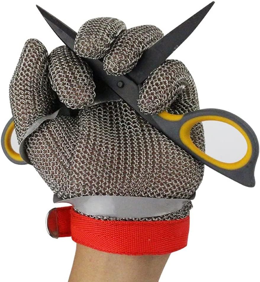 CukUJH Cut Resistant Gloves Metal Cut Resistant Gloves Level 9 Protection Safety Work Gloves Kitchen Gloves With Adjustable Closure(Large)