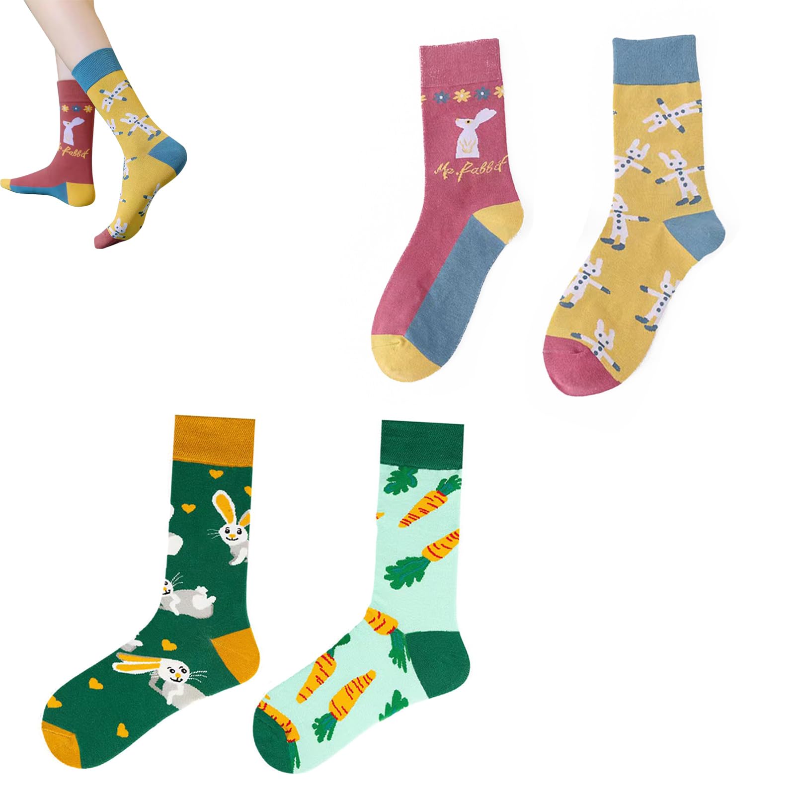 Chaussettes Fantaisie Pâques - Ensemble 2 Paires Poule & Lapin Colorées Cadeau Fun