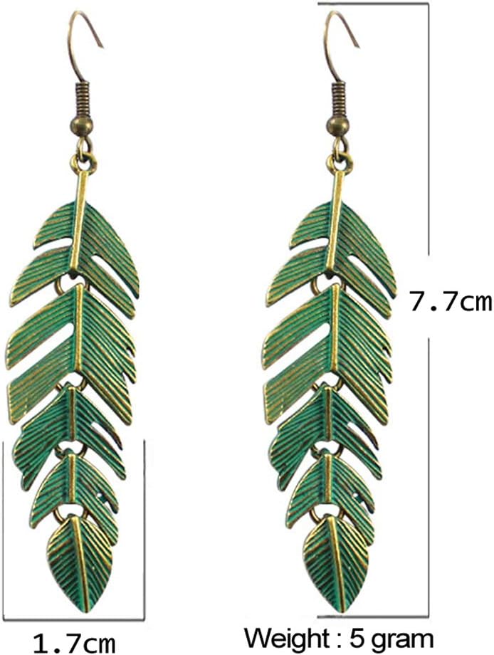 Handmade Boho Vintage Green Bronze Lightweight Statement Leaf Earrings with Detailed Texture Drop Dangle Earring for Women - Image 5
