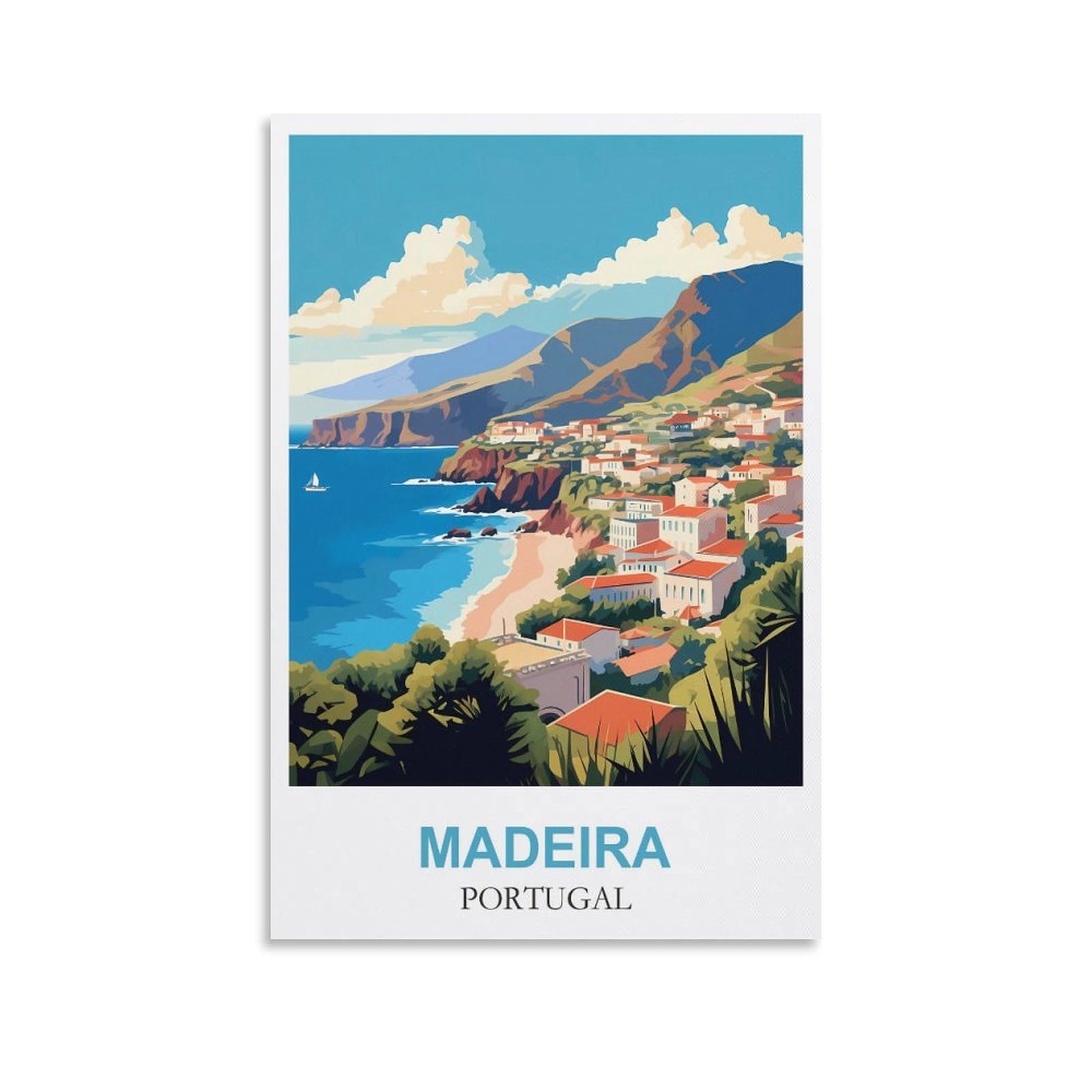 Clfmhnas Unframe-Style Madeira Portugal Vintage Travel Posters 12X18inch(30X45cm) Canvas Wall Art Prints