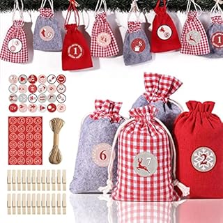 Zueyen 2022 Christmas Advent Calendar Kit, Make Your Own Advent Calendar, Lovely DIY Christmas Countdown Calendar Burlap Bag with Drawstring for Xmas Decorations