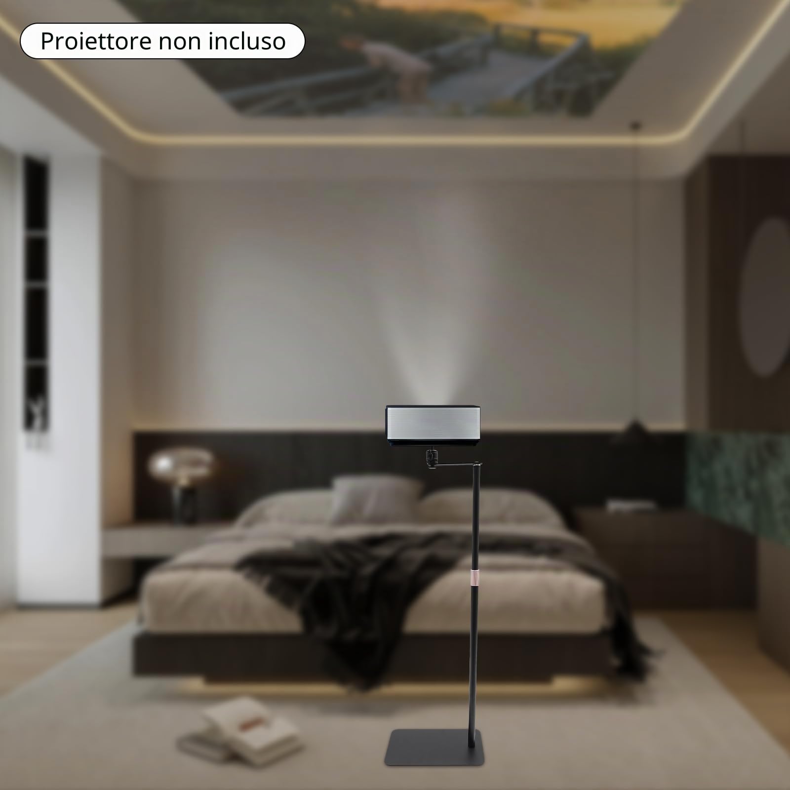 Supporto per proiettore Girevole a 360° Supporto per proiettore nascosto Altezza regolabile per camera da letto soggiorno ufficio (nero)