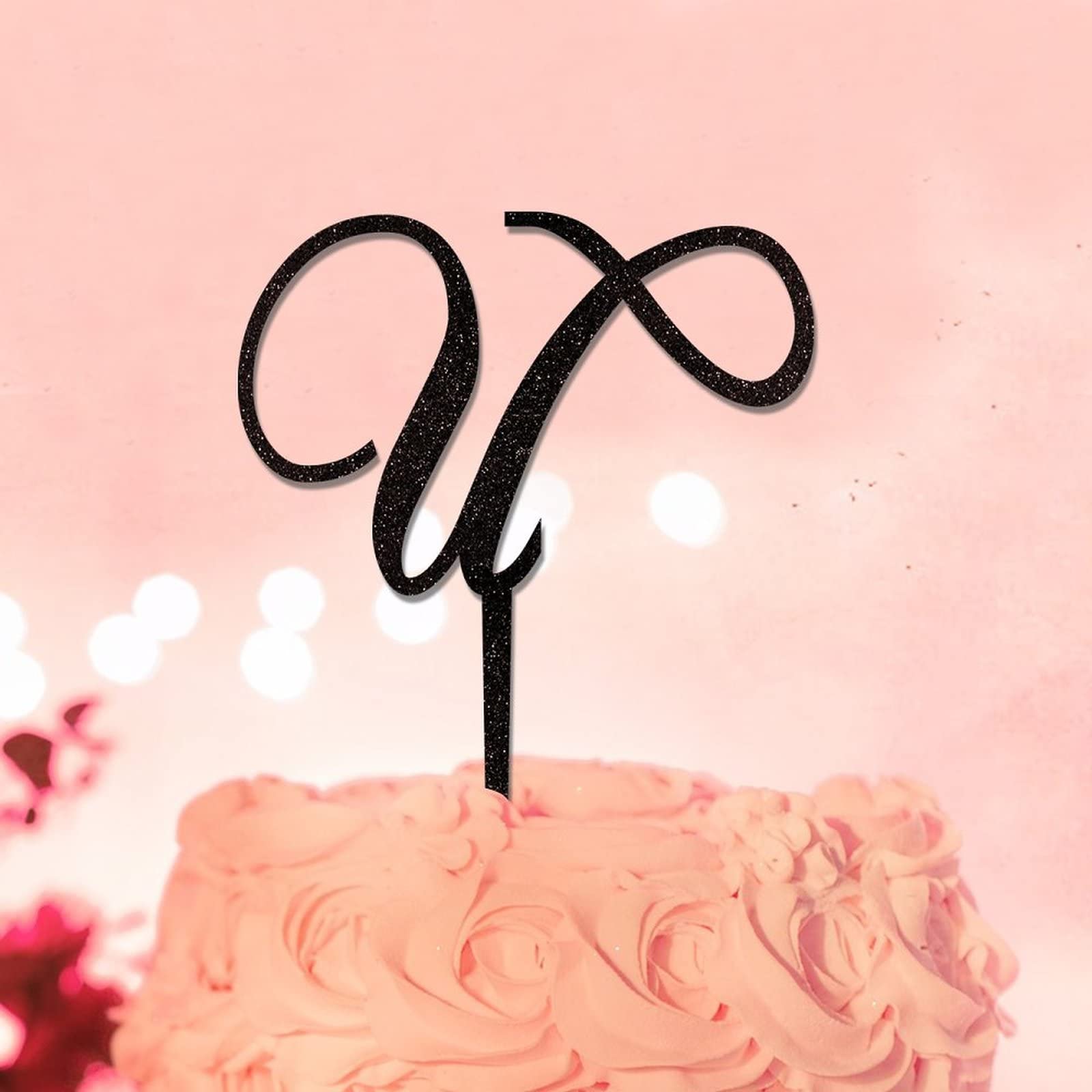 Custom Any Initial Acrylic Black Monogram U Cake Topper Letter For Wedding Anniversary Party Decorations Rustic Wedding Gifts For Men Women Initial A B C D E F G H I J L M N K O P R S T U V W X Y Z
