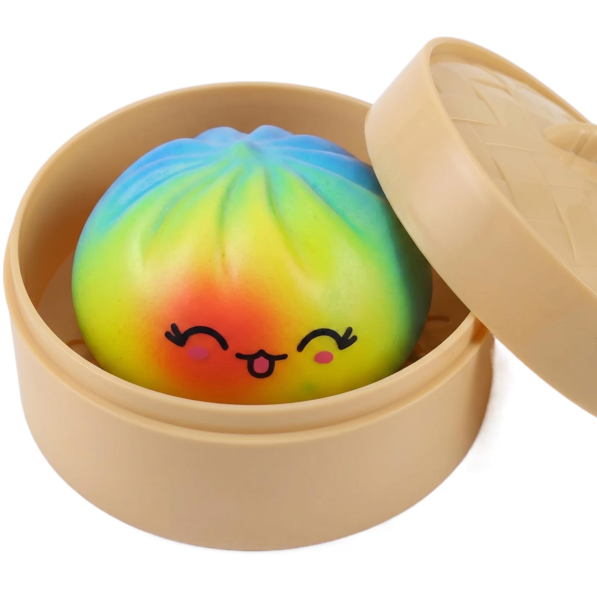 Photo 1 of Rainbow Dumpling Squishy Toy Dumpling Stress Ball with Steamer Case, Colorful Squeeze Stress Relief Fidget Toy for Adults, Cute Desk Toy Portable Gift Idea