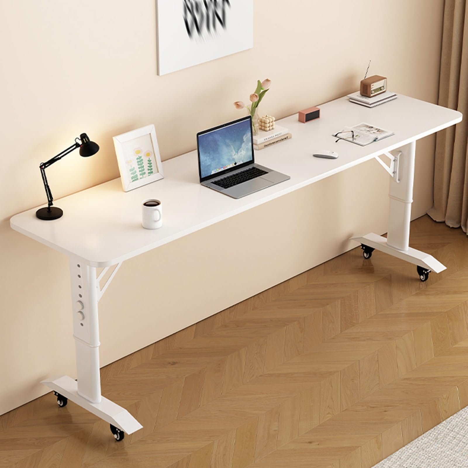 Mesita de Noche médica, Escritorio de Oficina Multifuncional para el hogar, Mesa de Cuidado de Cama de pie, Adecuada para el hogar, Hospital (Matte White 47.2in/120cm)
