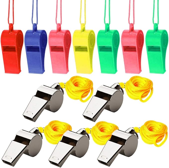 kuou 12pcs Sports Whistles, 7 Plastic Whistles and 5 Metal Whistles