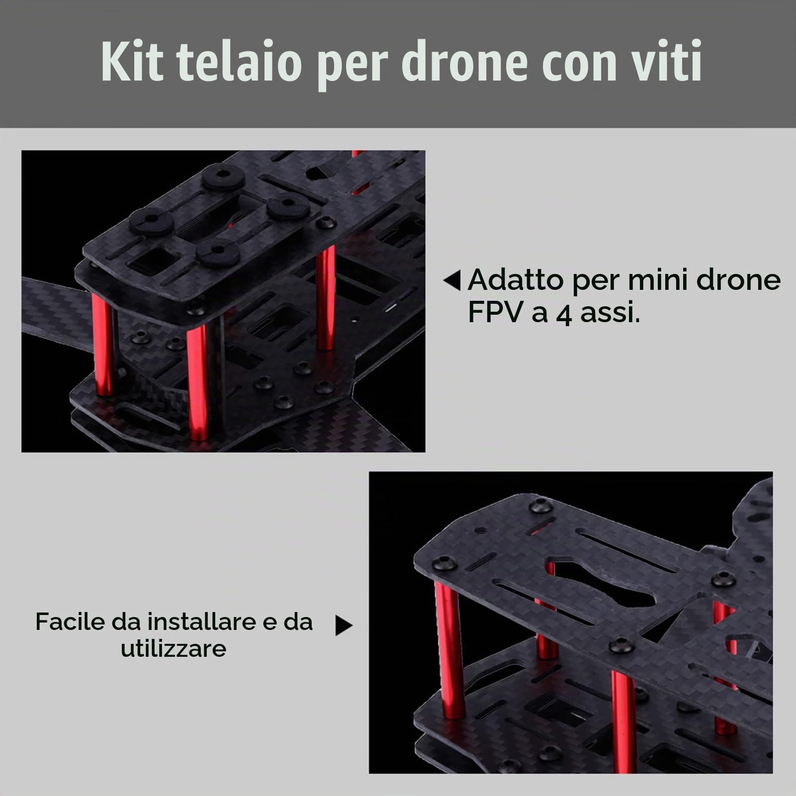 Kit telaio quadcopter, 250 mm FPV carbonio gara Drone telaio telaio aeromobili accessori per QAV250 Mini 4 assi FPV Drone (fibra di carbonio)