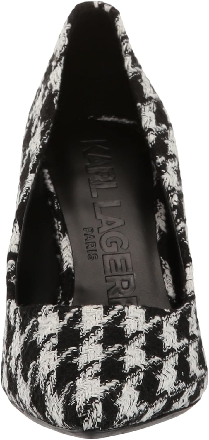 KARL LAGERFELD Women's Royale Tweed Pointed Toe Dress Pump, Black/White, 9