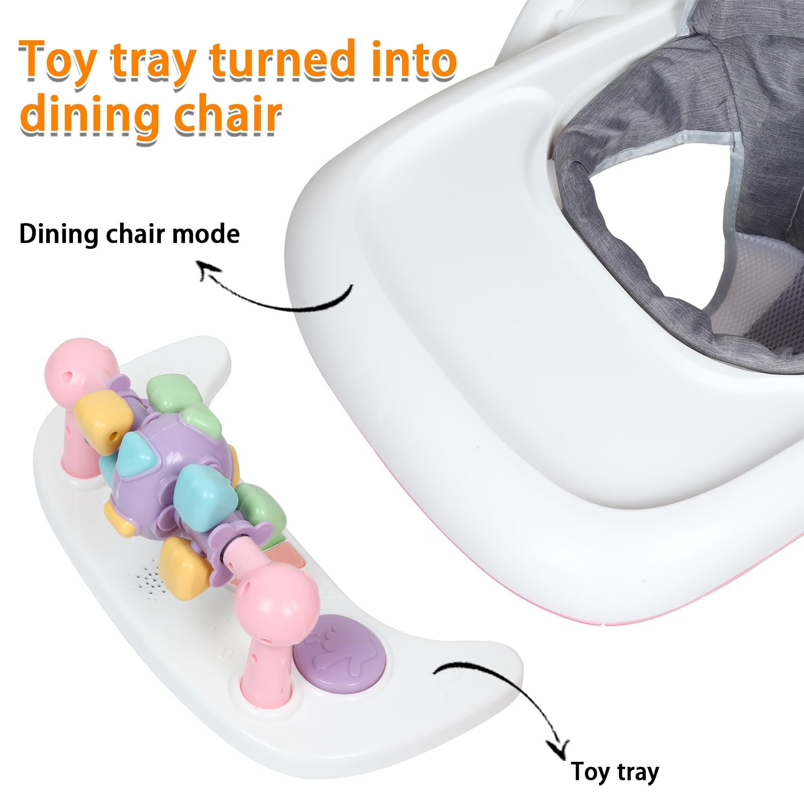 OHMG Girello per bambini 4 in 1 con vassoio per attività musicali rimovibili, girello per bambini facilmente pieghevole, da 6 a 18 mesi, fino a 12 kg, regolabile in altezza con ruote silenziose