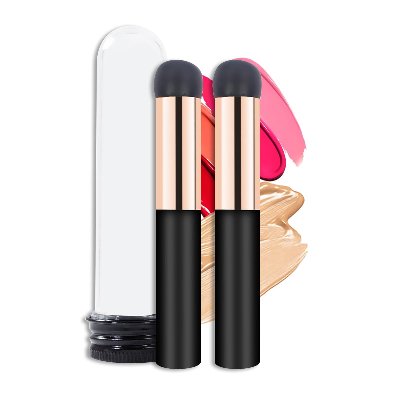 4pcs Silicone Lip Brush Round Head, , Makeup Brush, Soft Silicone Brush Reusable Lipstick Applicator with Dust Cap, Halo Staining Brushes for Lip Balm, Lipstick, Lip Gloss, Concealer