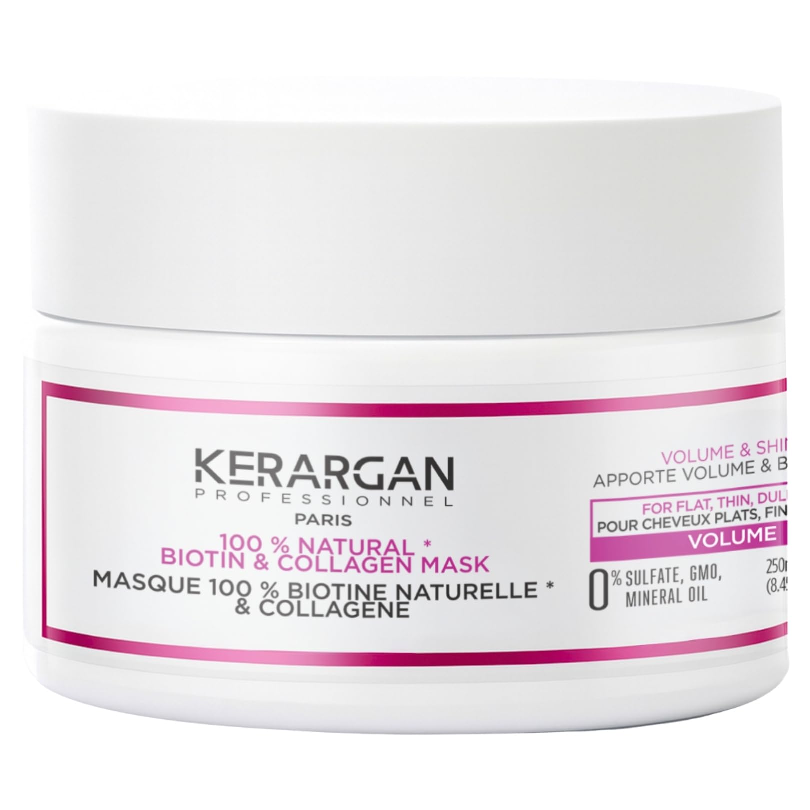 Kerargan - Biotin & Collagen Volumizing Hair Mask - For Flat, Fine, Dull Hair - Intensified Volume & Shine - Sulfate-Free, GMO-Free, Mineral Oil-Free - 250ml