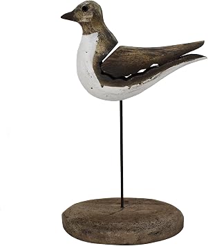 Morning View Wooden Seagull Statue Decor Wood Sea Birds Figurines Standing Seagulls Decorations Seabird Statue Coastal Sculpture Nautical Beach Ocean Home Table Garden Yard Lawn Outdoor 7.28 Inch