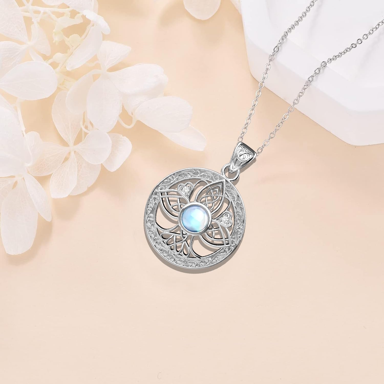 Tree of Life Necklace with Moonstone Irish Celtic Knot Tree Pendant Necklace Gift for Women Birthday Christmas - Image 2