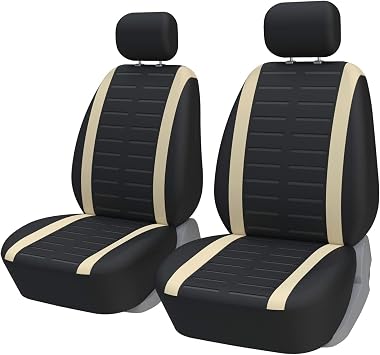Car Seat Covers Front Pair, for Nissan D22 2011 2012 2013, Universal Cover Set for Driver and Passenger Seats, Front Seat and Headrest Covers,A-Beige