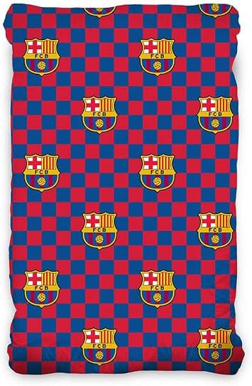 FC Barcelona Checked Single Fitted Sheet - 100% Cotton Bedding Fitted Sheet - Soft Single Bedsheet for Bedroom - Comfortable & Breathable - FC Barcelona Design