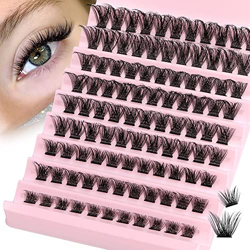 Cluster Lashes D Curl DIY Individual Eyelashes Extenison Natural Look Wispy Russian Cluster Lashes Light 8-16MM Individual Lashes DIY at Home Fluffy Eyelash Clusters by JIMIRE