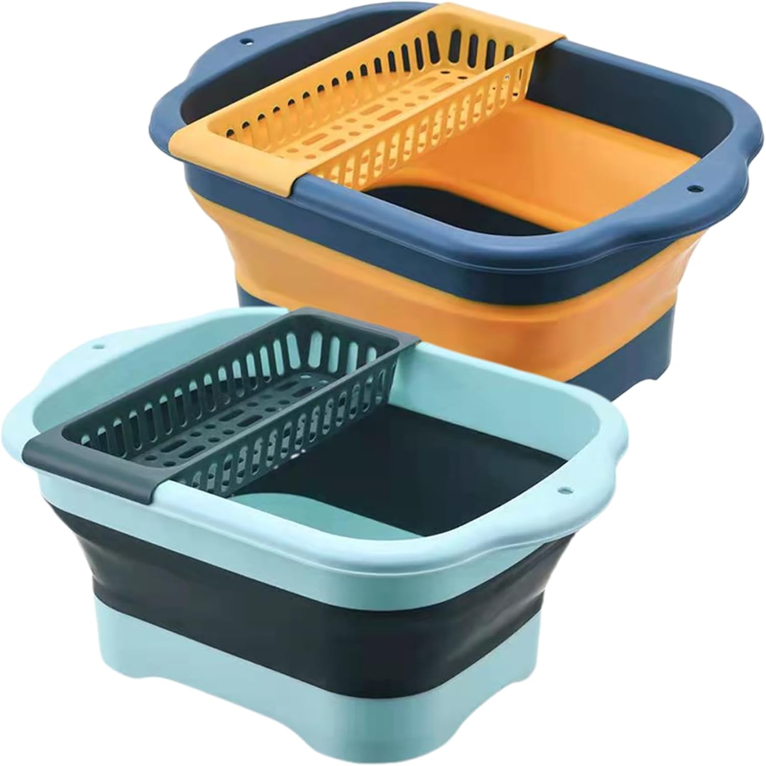 Collapsible Dish Basin with Drain Plug & Drain Basket Large Collapsible Sink Portable Multi-Functional Vegetable Washing Basket for Home Kitchen, Green Sink Camping Dish Washing Station